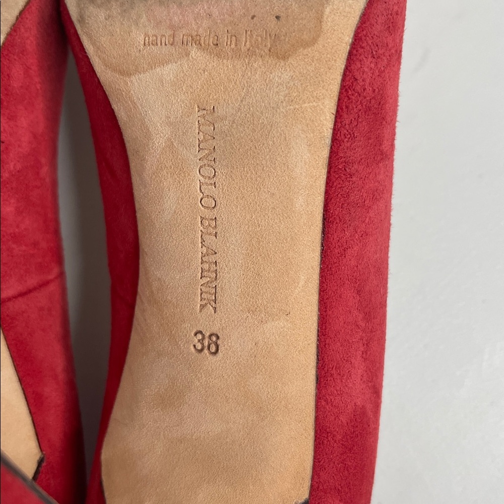 Manolo Blahnik Red Suede Pumps 4" Heels Shoes Size 36 US 6 - Picture 6 of 6